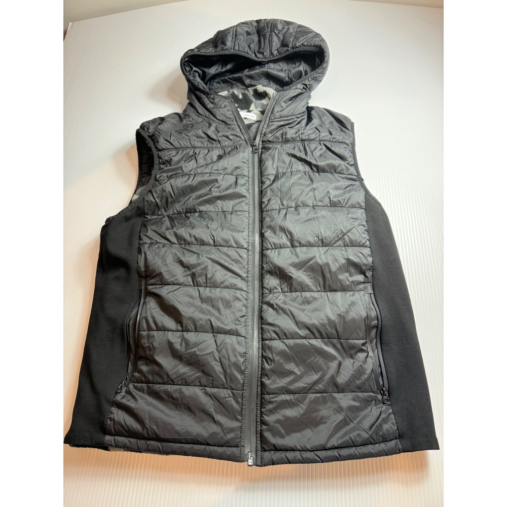 Vince‎ Camuto Puffer Vest Hooded Black Camo Lined Zip Front Women's Medium